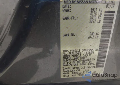 2017 Nissan Altima 2.5 S from USA, damaged, VIN 1N4AL3AP1HC234608